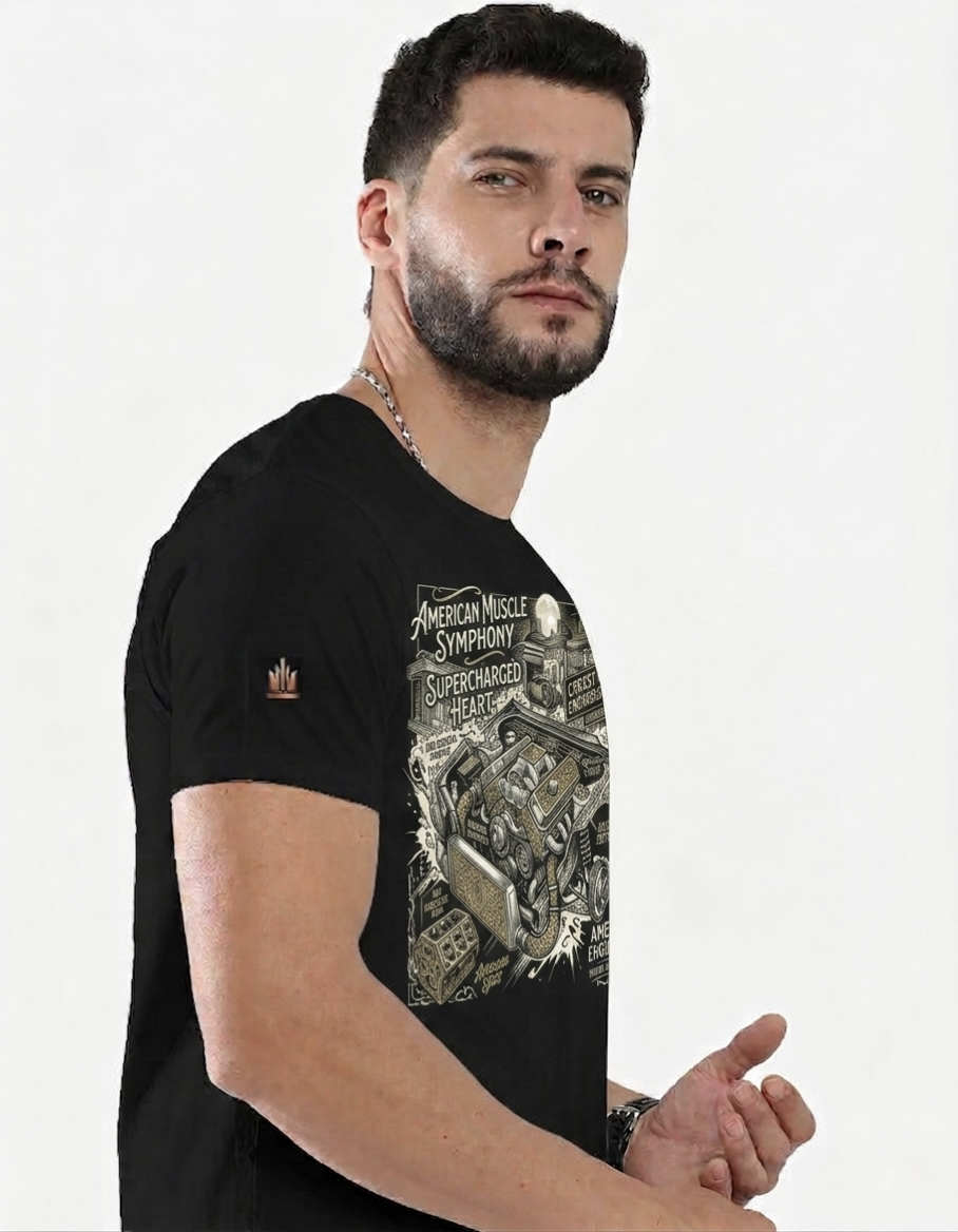 American Muscle Symphony T-Shirt – Supercharged Engine Graphic Tee | SETH JI CAR STATION - Image 3
